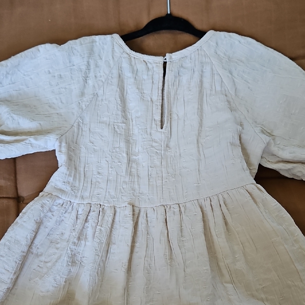 Zara Detailed Cream Puff Sleeve Kids Dress - Picture 8 of 10